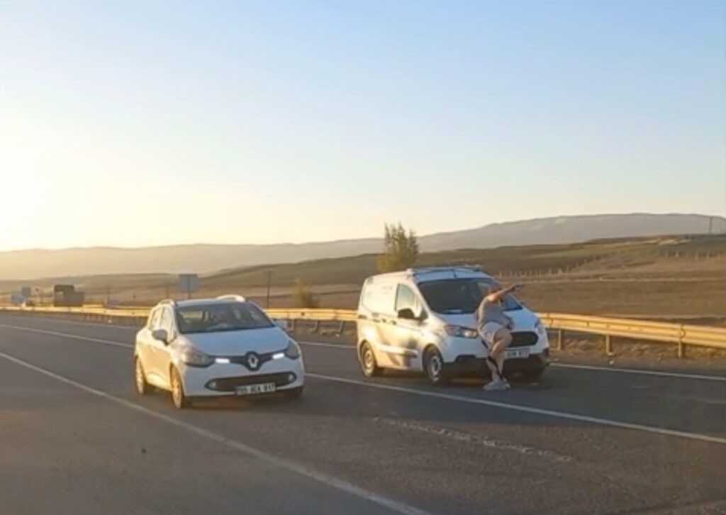 Horasan’da Trafiği Birbirine Kattı: Araçların Üzerine Atladı, Cam Kırdı